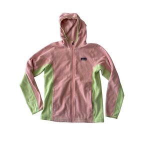 Patagonia Kids Micro D Fleece Full Zip Hoodie Pink Green Colorblock Size L 12